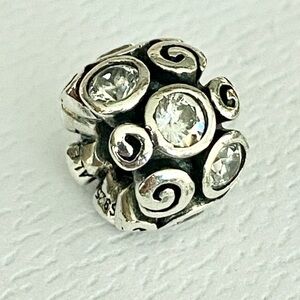 Authentic Pandora Silver White Primrose Path Charm with Clear CZ ~Retired